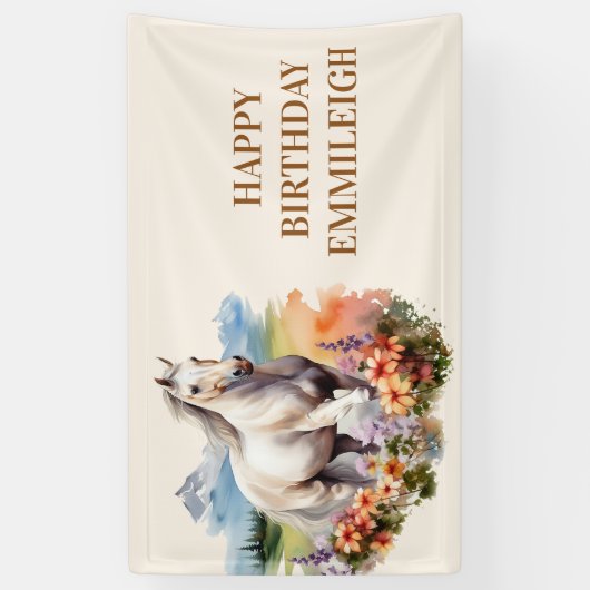 Banderoles Nom du cheval blanc Anniversaire équestre (Vertical)