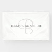Banderoles Nom élégant Monogramme | Blanc et gris (Horizontal)