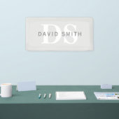 Banderoles Nom et monogramme modernes | Gris clair et blanc f (Salon professionnel)