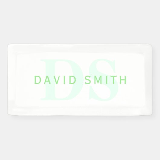 Banderoles Nom et monogramme modernes | Vert et blanc (Horizontal)