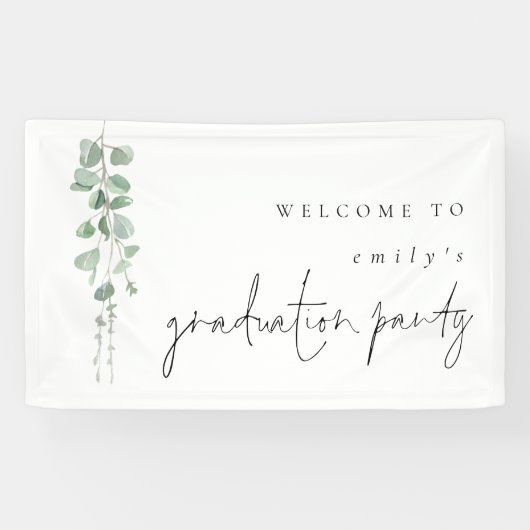 Banderoles Nom Eucalyptus Bienvenue à Graduation Party (Horizontal)