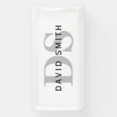 Banderoles Nom Moderne & Monogramme | Blanc Noir & Gris (Verticale)