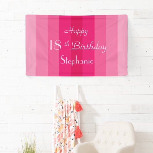 Banderoles Nom personnalisé 16e 18e anniversaire Pink Stripe (En situation)