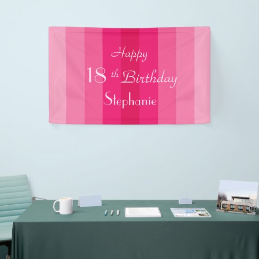 Banderoles Nom personnalisé 16e 18e anniversaire Pink Stripe (Salon professionnel)