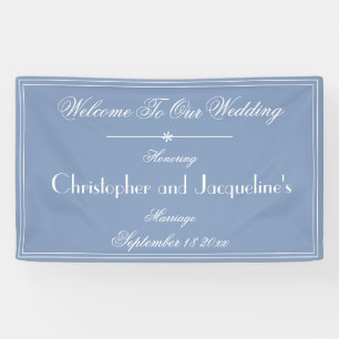 Banderoles Noms de mariage chic écriture dusty blue bienvenue