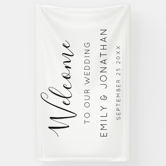 Banderoles Noms Mariages d'accueil Date Noir Blanc (Vertical)