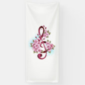 Banderoles Notes de clef musicale en treble avec des fleurs S (Vertical)