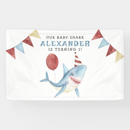 Banderoles Notre Bébé Requin 1er Anniversaire sous la mer (Horizontal)