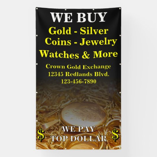 Banderoles Nous achetons de l'or Bijoux Pièces Mur latéral  (Verticale)
