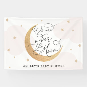 Banderoles Nous sommes au-dessus du Baby shower rose lune