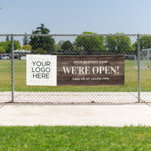 Banderoles Nous sommes Open Business Logo Rustic Wood