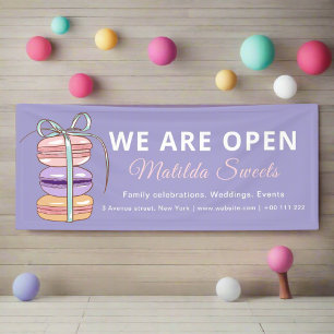 Banderoles Nous sommes Open Pâtisserie Chef Macaron Purple Bu