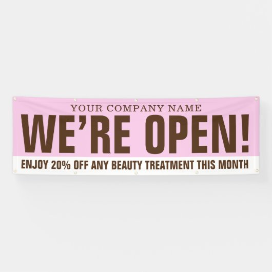 Banderoles Nous sommes ouvert beauté affaires rose brun blanc (Horizontal)