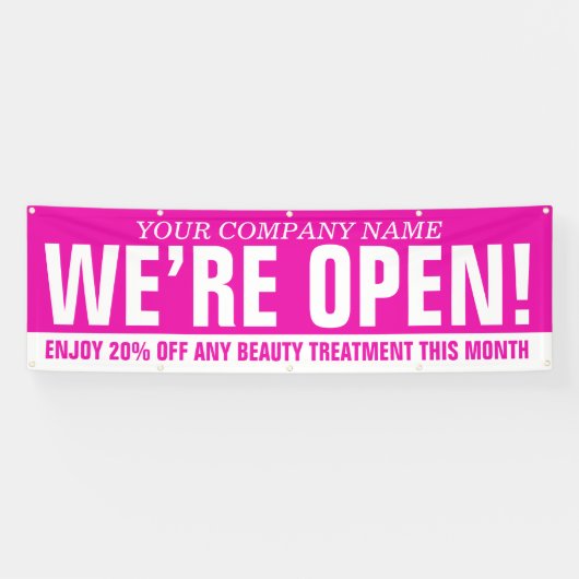 Banderoles Nous sommes ouvert beauté entreprise rose blanc si (Horizontal)