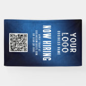 Banderoles Now Hiring Banner QR Code Blue Grunge Gradient (Horizontal)