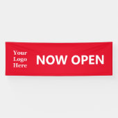 Banderoles NOW OPEN Bright Red White Business with Logo (Horizontal)