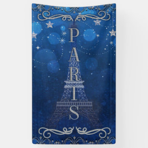 Banderoles Nuit à Paris sous les étoiles fête bleu argent