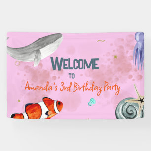 Banderoles Ocean Animals Filles Rose Anniversaire Bienvenue
