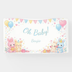 Banderoles Oh Bébé Lapin Mignon Pastel Fête Prénatale Garçon