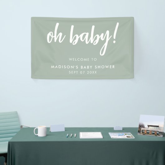 Banderoles Oh Bébé Moderne Élégant Baby shower Vert Sage (Salon professionnel)