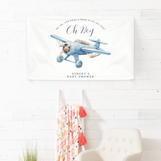 Banderoles Oh Boy! Adventure Awaits Airplane Boy Baby Shower (En situation)