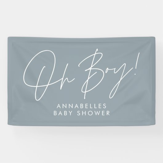 Banderoles oh Boy baby shower script moderne bébé bleu élégan (Horizontal)
