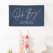Banderoles oh Boy baby shower script moderne marine bleu élég (En situation)