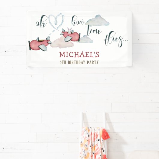 Banderoles Oh comment le temps vole rétro avion garçon annive (Insitu)