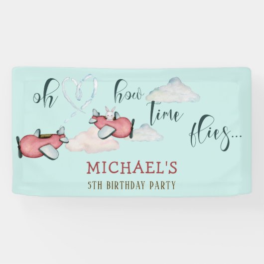 Banderoles Oh comment le temps vole rétro avion garçon annive (Horizontal)