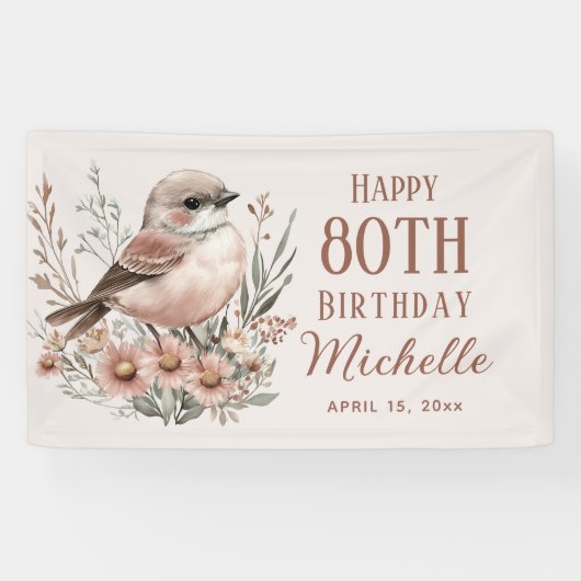 Banderoles Oiseau Brown 80e anniversaire heureux (Horizontal)