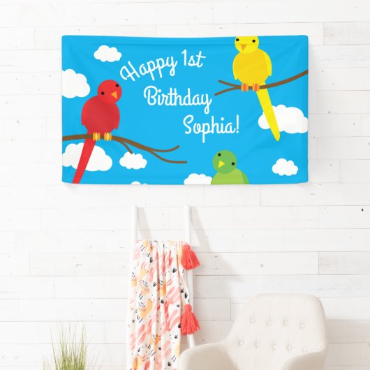Banderoles Oiseaux mignons colorés Printemps 1er Anniversaire (En situation)
