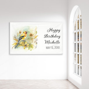 Banderoles Oiseaux Vintage Chardonneret Jaune Or Joyeux Anniv