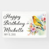 Banderoles Oiseaux vintages Canaries Fleurs Joyeux anniversai (Horizontal)