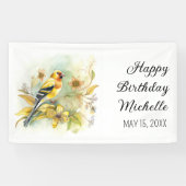 Banderoles Oiseaux vintages Goldfinch Jaune Nom d'anniversair (Horizontal)