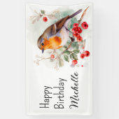 Banderoles Oiseaux vintages Robin Redsein Joyeux Nom d'annive (Vertical)