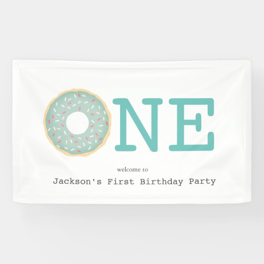Banderoles One Donut Mint Green Boy's First Birthday (Horizontal)