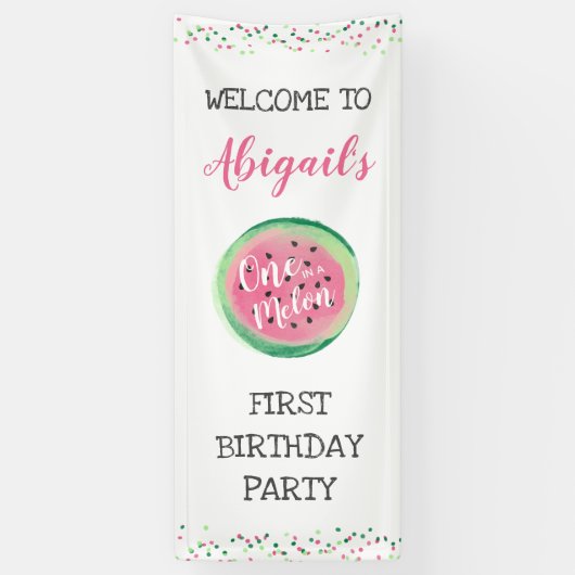 Banderoles One in a Melon Girl's 1st Birthday Party Welcome (Vertical)