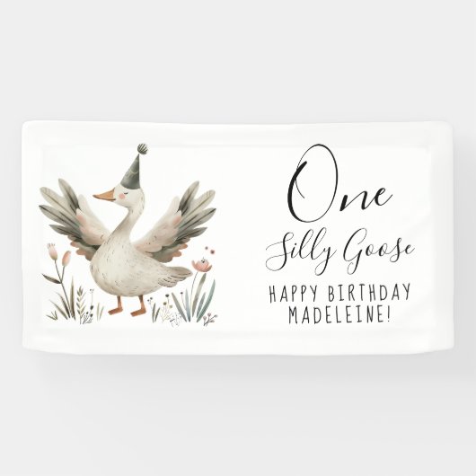 Banderoles One Silly Goose 1er anniversaire mignonne Watercol (Horizontal)