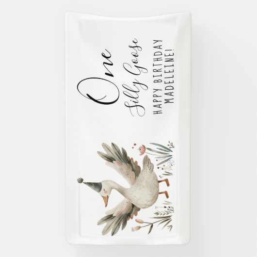 Banderoles One Silly Goose 1er anniversaire mignonne Watercol (Verticale)