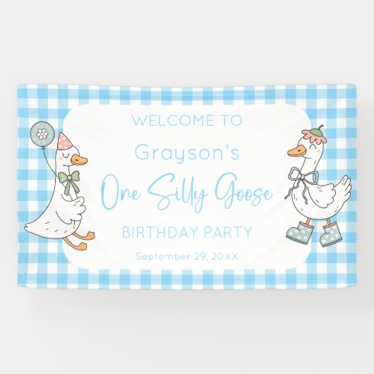 Banderoles One Silly Goose Blue 1er Birthday Welcome (Horizontal)