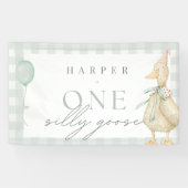 Banderoles One Silly Goose Gingham Neutral 1st Birthday Banne (Horizontal)