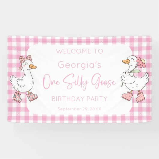 Banderoles One Silly Goose Pink 1er Anniversaire Bienvenue (Horizontal)