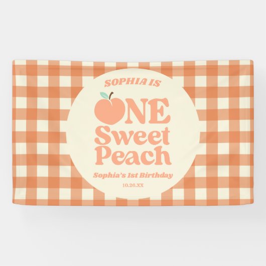 Banderoles One Sweet Peach Orange Première fête d'anniversair (Horizontal)