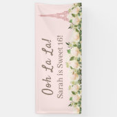 Banderoles Ooh La La Douce 16 Tour Eiffel Fleur rose blanc (Vertical)
