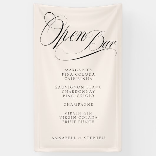 Banderoles Open Bar ! Moderne, Calligraphie, Beige (Vertical)