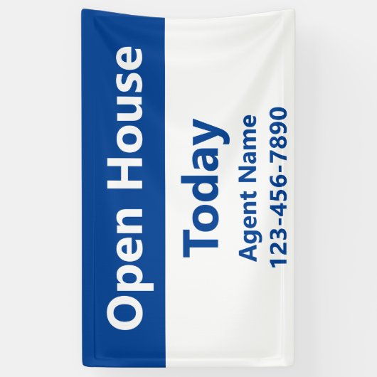 Banderoles Open House Today Blue White Real Estate Agent Name (Vertical)