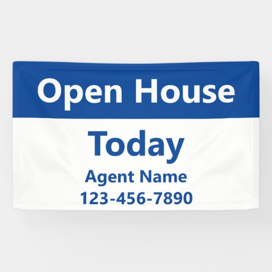 Banderoles Open House Today Blue White Real Estate Agent Name (Horizontal)