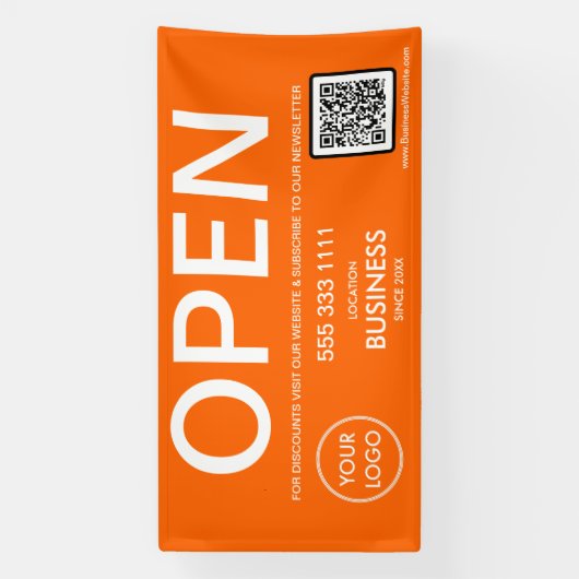 Banderoles OPEN Modern Orange Business Logo Code QR (Verticale)