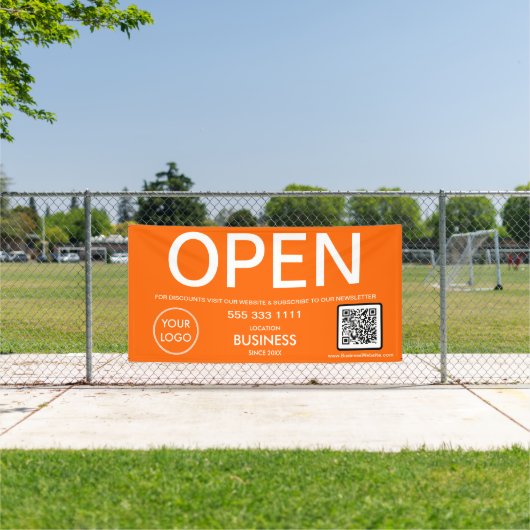 Banderoles OPEN Modern Orange Business Logo Code QR (Insitu)