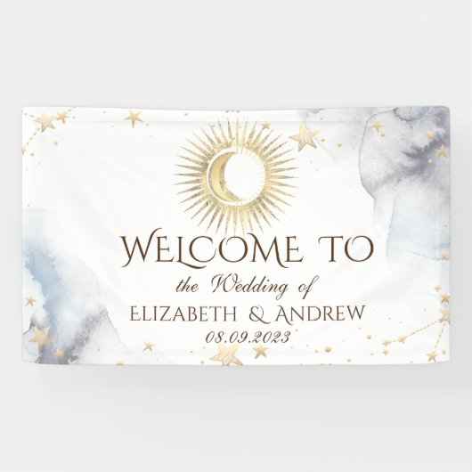 Banderoles Or céleste Soleil, Lune, Étoiles (Horizontal)